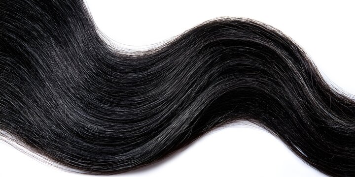 Black wavy hair flowing smoothly across the white background with natural movement.