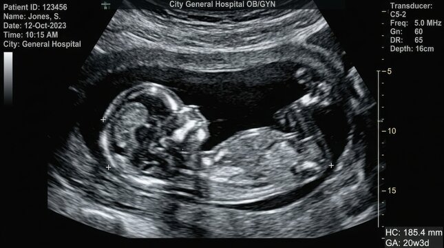 Fetal ultrasound showing baby in womb illustration