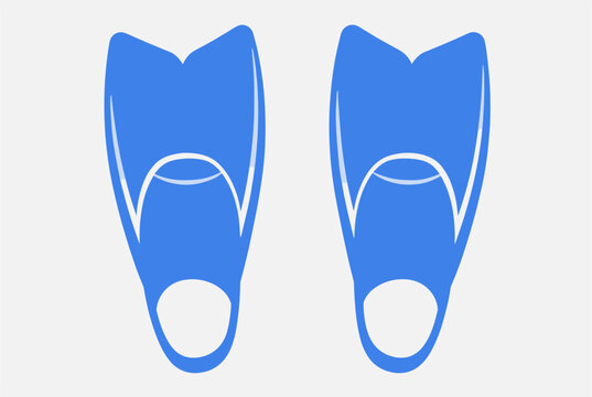 Pair of bright blue swimming flippers for diving or snorkeling presented as a flat vector illustration on a light background.