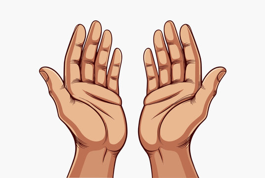 Hand-drawn illustration of two cupped empty hands held open upwards, symbolizing prayer, giving, or receiving.