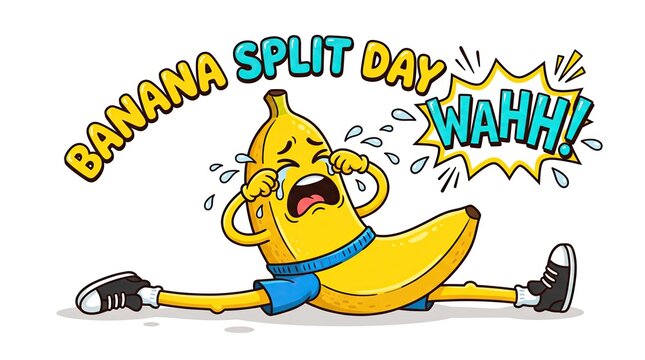 Banana Split Day cartoon banana mascot comic banner