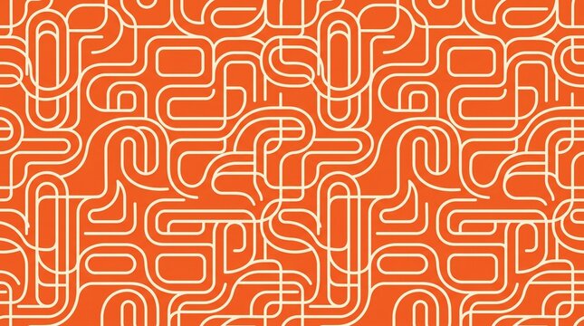 Geometric line pattern consists of interlocking rounded tracks on an orange surface.