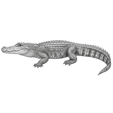 Detailed Alligator Ink Drawing in Vintage Zoological Engraving Style