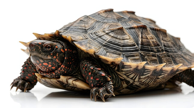 spiny turtle closeup on clean white background