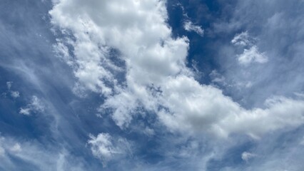 Fototapeta premium Beautiful Blue Sky Filled with Soft White Clouds and Wispy Cloud Layers