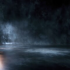 Naklejka premium Dramatic Dark Storm Clouds Over River and Sea Water with Moody Fog, Rain, Mist, Waves and Atmospheric Night Sky Weather Background