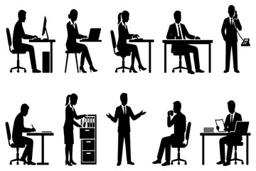 Fototapeta premium Office workers silhouettes vector brush design elements set