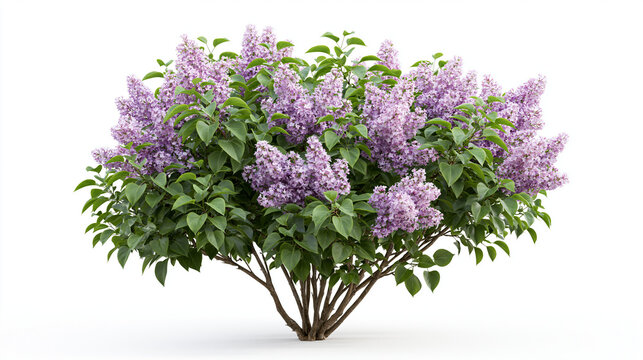 Purple Lilac Flowering Shrub Isolated on White Background