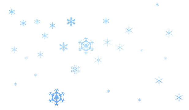 Snowflakes blue crystal shapes falling on transparent background winter holidays design for seasonal greeting cards festive banners or gift wrapping paper.