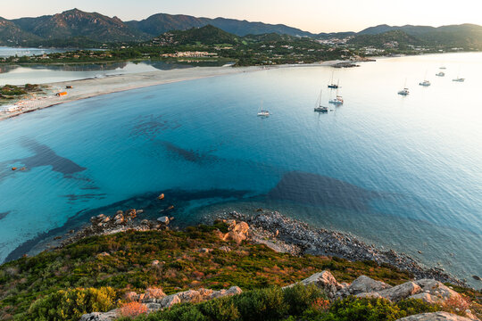 Sunrise Panorama over Porto Giunco Lagoon in Sardinia