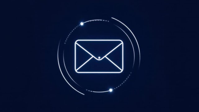 Glowing envelope icon with futuristic digital mail concept on dark blue background