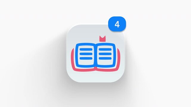 3D animated bookmark in open book icon representing romantic novel love story and reading education. 