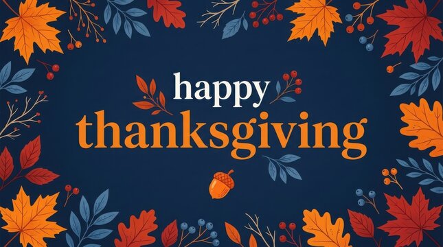 Thanksgiving background with autumn leaves in deep blue and red