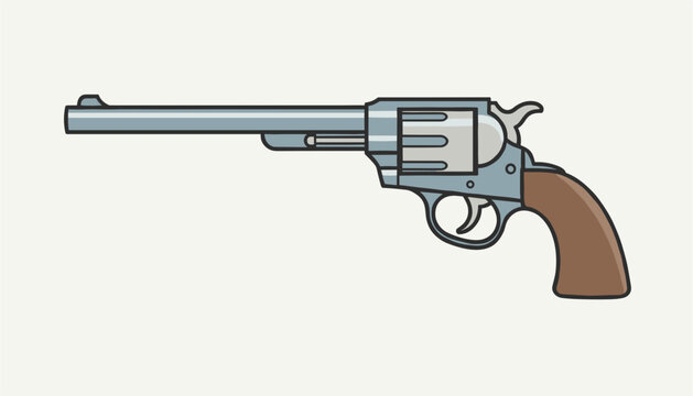Detailed vector illustration of a vintage silver revolver pistol with a wooden grip on a white background.