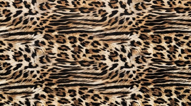 Seamless animal print background with leopard skin pattern and wild predator fur texture in brown and black for fashion apparel design and textile surfaces