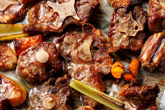 Roasted Beef Oxtail Bones for Homemade Bone Broth Preparation