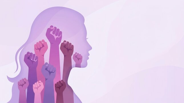 Symbolize Women equality, Empowerment, rights with Silhouette woman with raised fists illustration