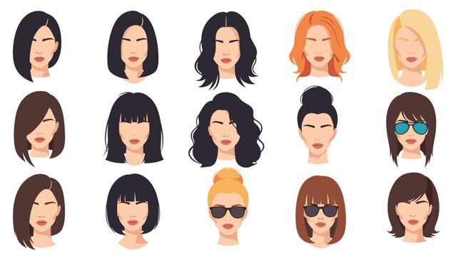 Collection of fifteen diverse female avatar faces showcasing different hairstyles, hair colors, and modern sunglasses.