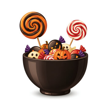Halloween Candy Bowl with Lollipops and Skulls.