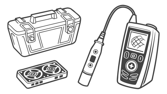 Technical diagnostic tool and electronic equipment line art illustration