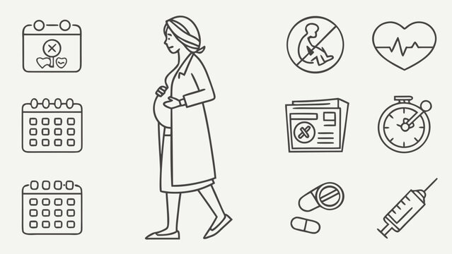 Pregnant woman prenatal care and medical checkup icons outline vector
