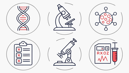 Fototapeta premium Medical science laboratory research vector icons with DNA and microscope