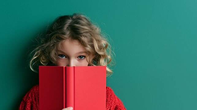 Close-up of a funny young girl against an isolated green school wall
