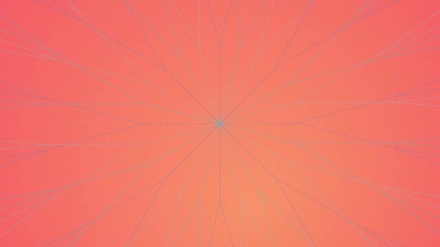 Abstract geometric starburst pattern with thin blue lines on vibrant coral orange gradient