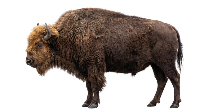 Brown Bison Standing Side View Wildlife, PNG isolated on a transparent background