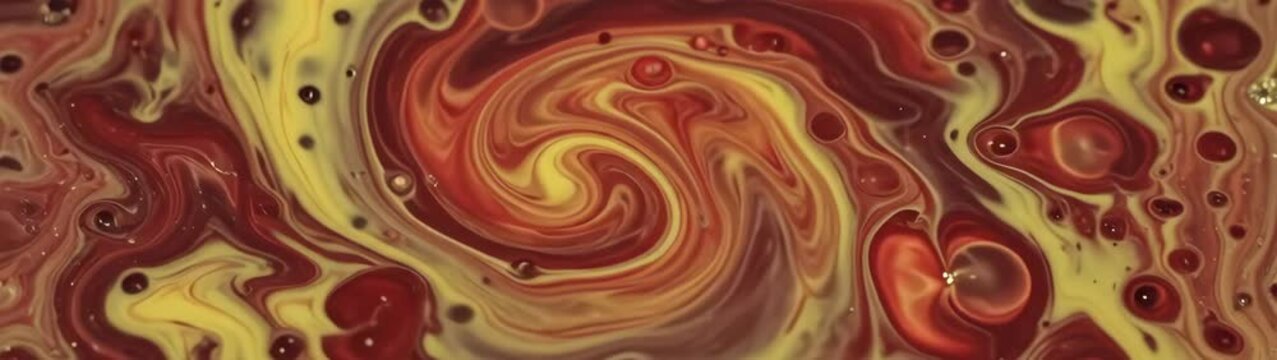 Swirling pattern of various paints creating a complex design Organic shapes and rich hues forming a textured surface.