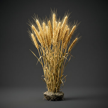 Golden wheat sheaf with bright fiery highlights against dark background.