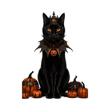 halloween cat and pumpkin