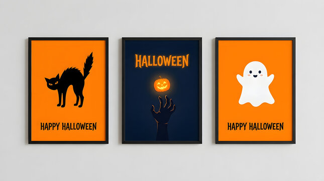 Vintage halloween cards with black cat ghost and jack o lantern designs