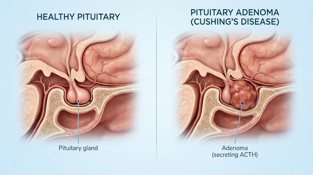 Pituitary Adenoma and Cushing's Disease Brain Anatomy Comparison