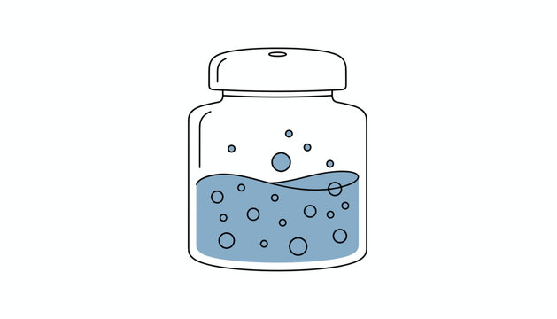 Glass jar filled with sparkling blue liquid and floating bubbles illustrated in a clean vector cartoon style.