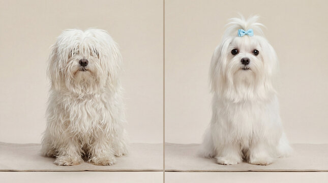 Dog grooming in animal shelter, realistic animal lifestyle scene showing animal welfare, responsible care, wellbeing, humane values, education, community awareness, for humane community awareness
