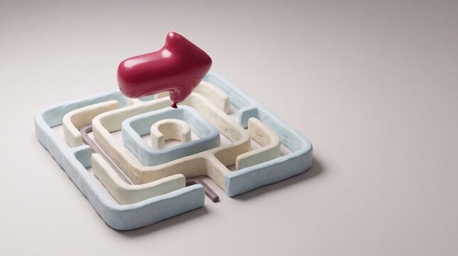 Red arrow balloon floating above a small pastel clay maze