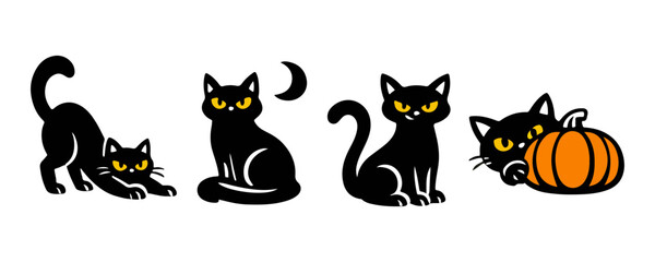 Obraz premium Halloween Black Cat Sticker Bundle – Spooky Cute Feline Vector Designs For Halloween