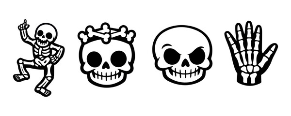 Fototapeta premium Halloween Skeleton Sticker Bundle – Spooky Skull Bone And Skeleton Character Vector Art
