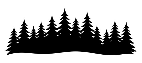 Obraz premium Abstract pointed pine tree forest silhouette provides decorative woodland edge for outdoors themed projects.