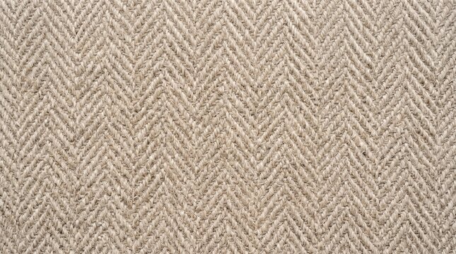 Detailed close-up of a natural beige herringbone pattern woven textile texture