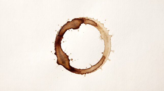 Abstract brown coffee stain ring on a light paper background