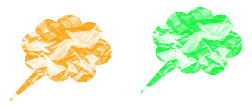 Orange and Green Crumpled Paper Speech Bubble and Thought Bubble Collection
