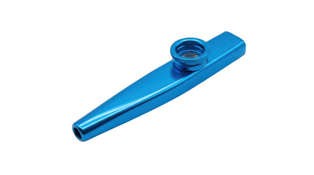 A blue metal kazoo musical instrument isolated on transparent background
