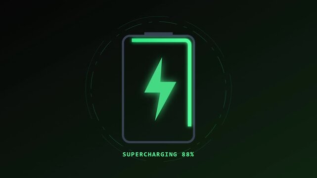 Electric Vehicle Supercharger Interface with Futuristic Battery Charging Animation