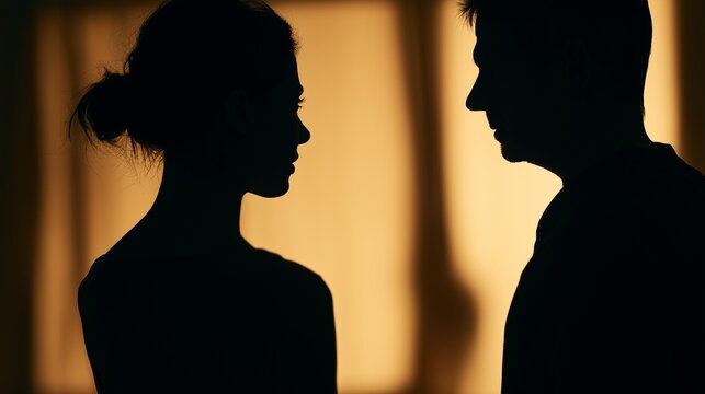 Silhouettes of a couple in a romantic meeting, raw emotional scene