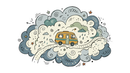 Van life travel through stormy clouds