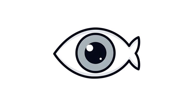 Minimalist eye and fish symbol icon on white background