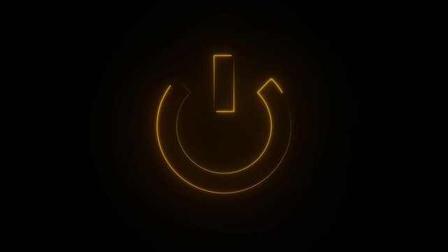 Glowing neon Yellow power button icon with neon circular outline, modern technology symbol representing energy, start up, shutdown, control, interface, digital functionality, electronics icon animatio