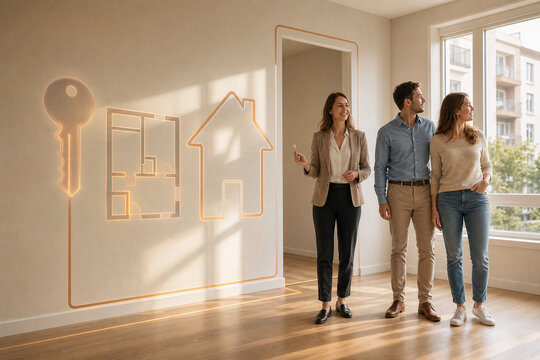 Relocating couple viewing rental apartment